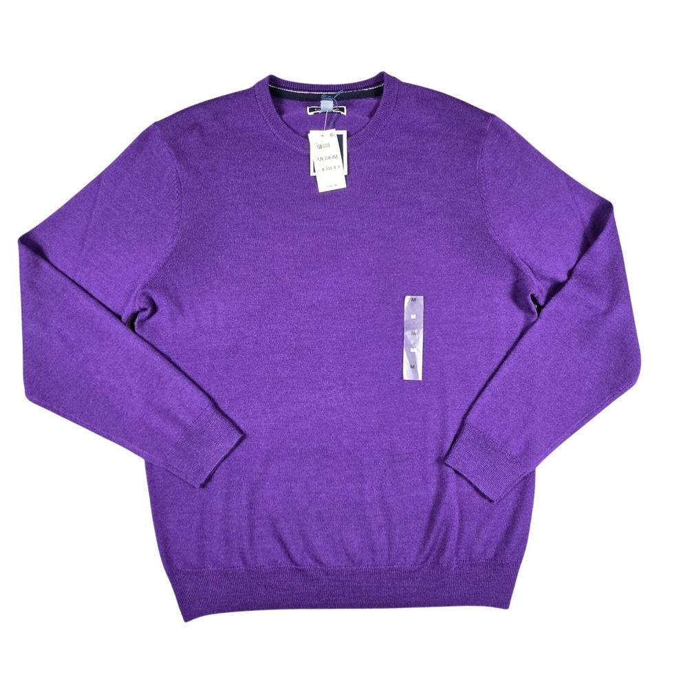 Club Room Merino Wool Blend Sweater Mens Medium Royal Purple Crewneck NWT